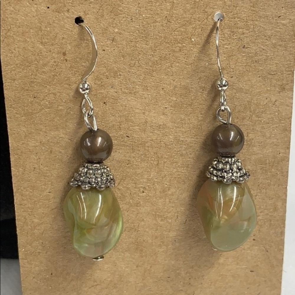 💐5/25 natural stone silver tone dangle drop